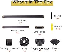 Vista 34 de Perchero de pared de 48 pulgadas, barra de ropa industrial de hierro con estante superior (tabla de madera no incluida)