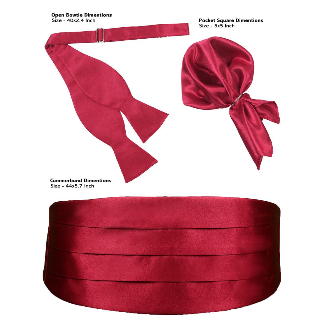 Peluche Maroon Affair Cummerbund, Open Bow Tie & Pocket Square Set for Men - Image 5 thumbnail