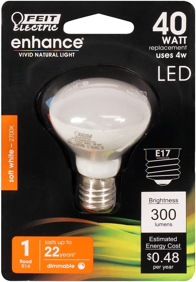 Feit Electric BPR14DMN/927CA/4 40W EQ DM R14 LED Light Bulbs, 4 Bulbs