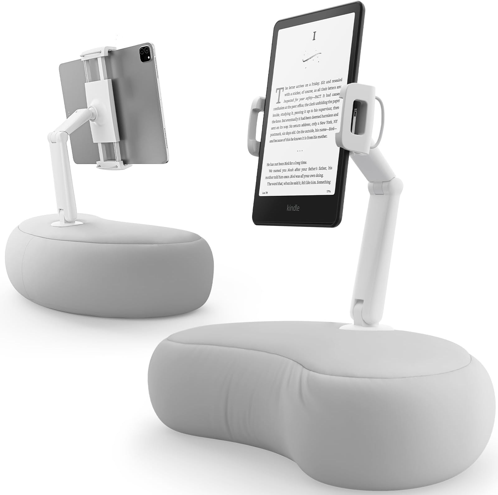 SAIJI Tablet Kindle Stand Pillow, Compatible with 4.7”-15.6” Kindles, Phones, Tablets, iPad, Portable Monitors, 360° Adjustable Tablet Holder for Bed with Flexible Dual Axis Arm (Gray)