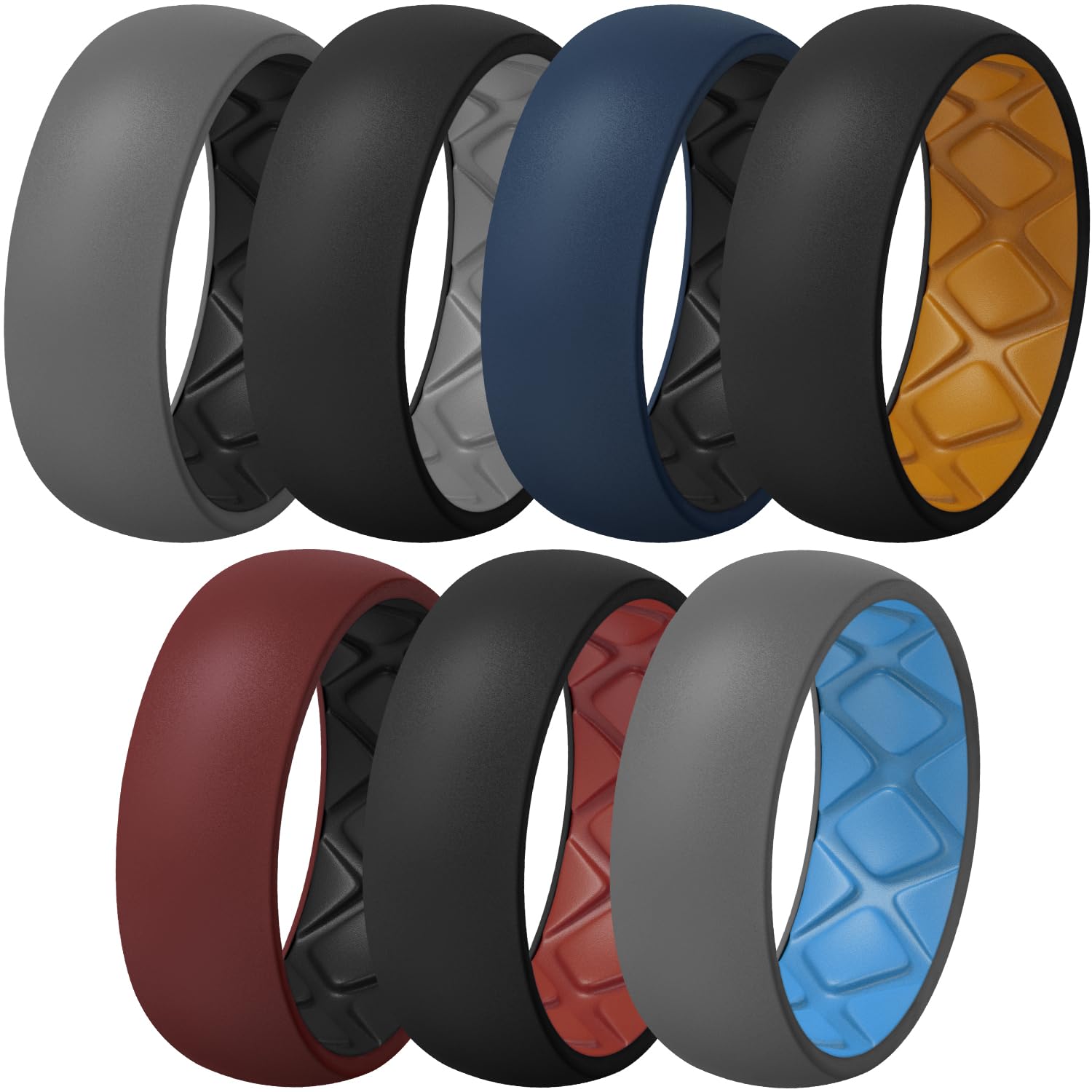 Egnaro Silicone Ring Men 1/4/5/6/7 Multipack of Breathable Mens Silicone Rubber Wedding Rings Bands with Air Flow Grooves