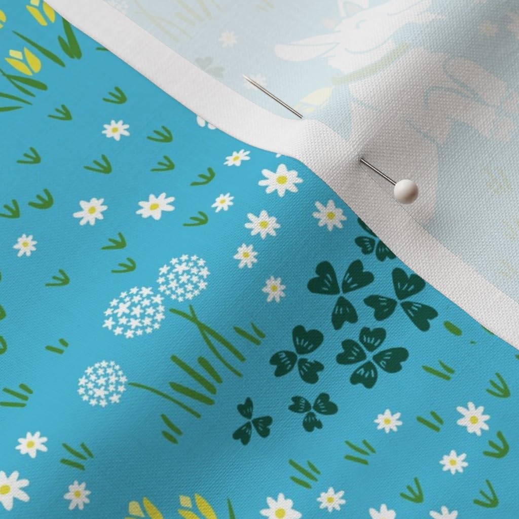 Spoonflower Fabric - Tulips Blue Daisy Herd Goat Horns Farm Animal Grazing Printed on Petal Signature Cotton Fabric by The Yard - Sewing Quilting Apparel Crafts Decor