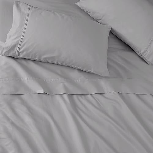 Miniatura 5 de Juego de sábanas 100 % algodón de 400 hilos, sábanas y fundas de almohada, bolsillo profundo para colchones de hasta 18 pulgadas, tamaño Queen, gris