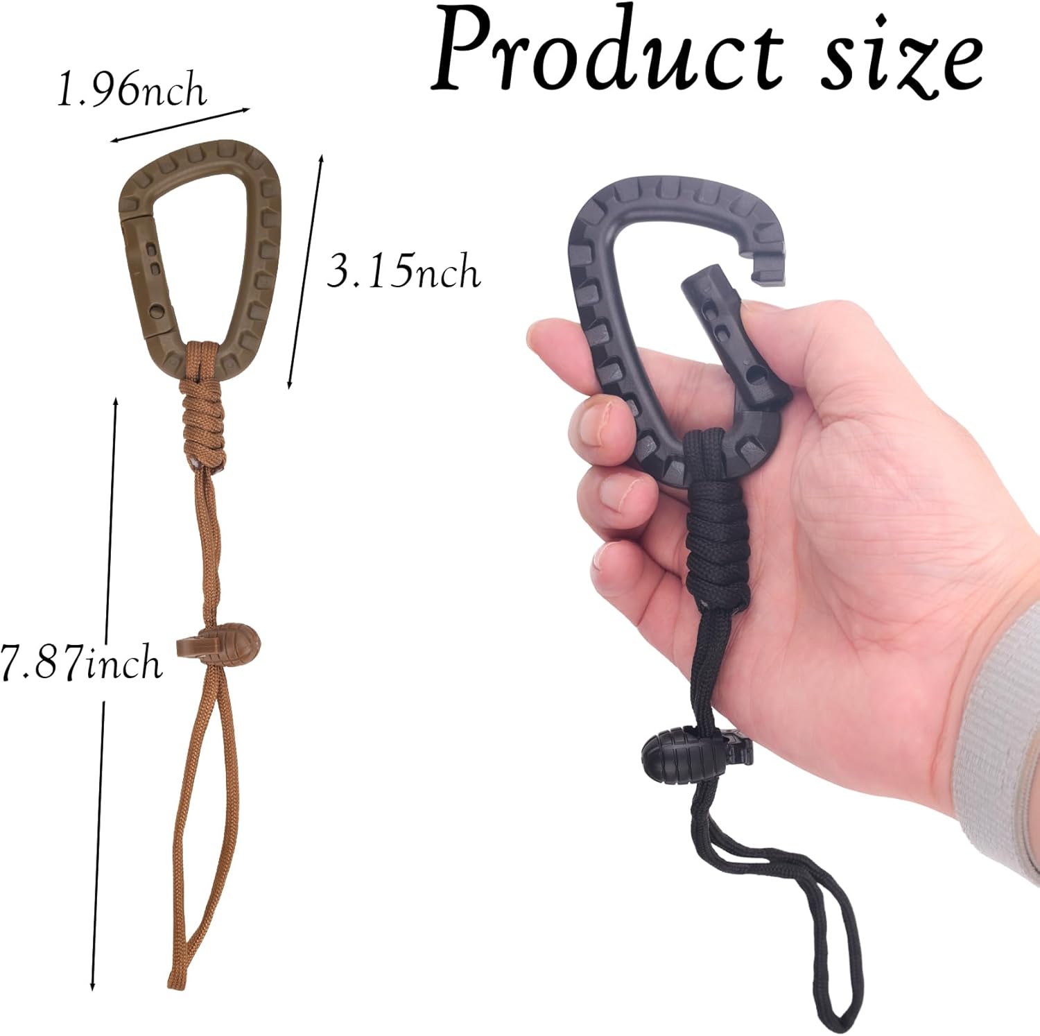 Tactical Gear Clips with Nylon Cord, Heavy Duty Plastic Carabiner Keychain for Backpacks, Molle Systems, Bags, Hiking, Camping - Secure D-Ring & Spring Snap Hooks - Image 2