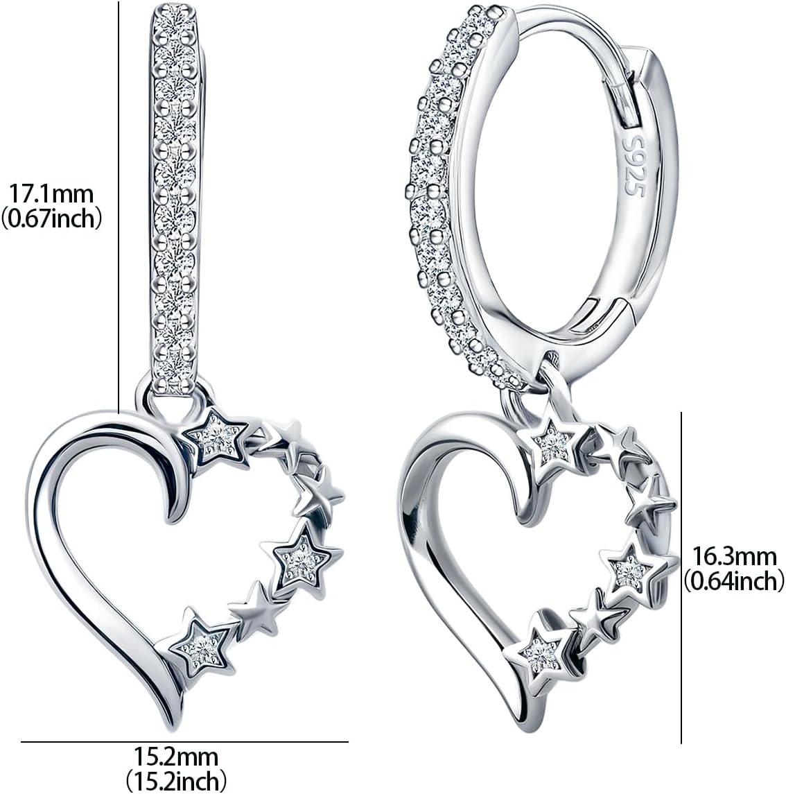 Heart Hoop Earrings for Women - Sterling Silver Double Love Heart-Shaped Earrings for Lady Hypoallergenic Sparkle Cubic Zirconia Loop Earring Classic Jewelry Gifts for Her Wife Mother - Image 6