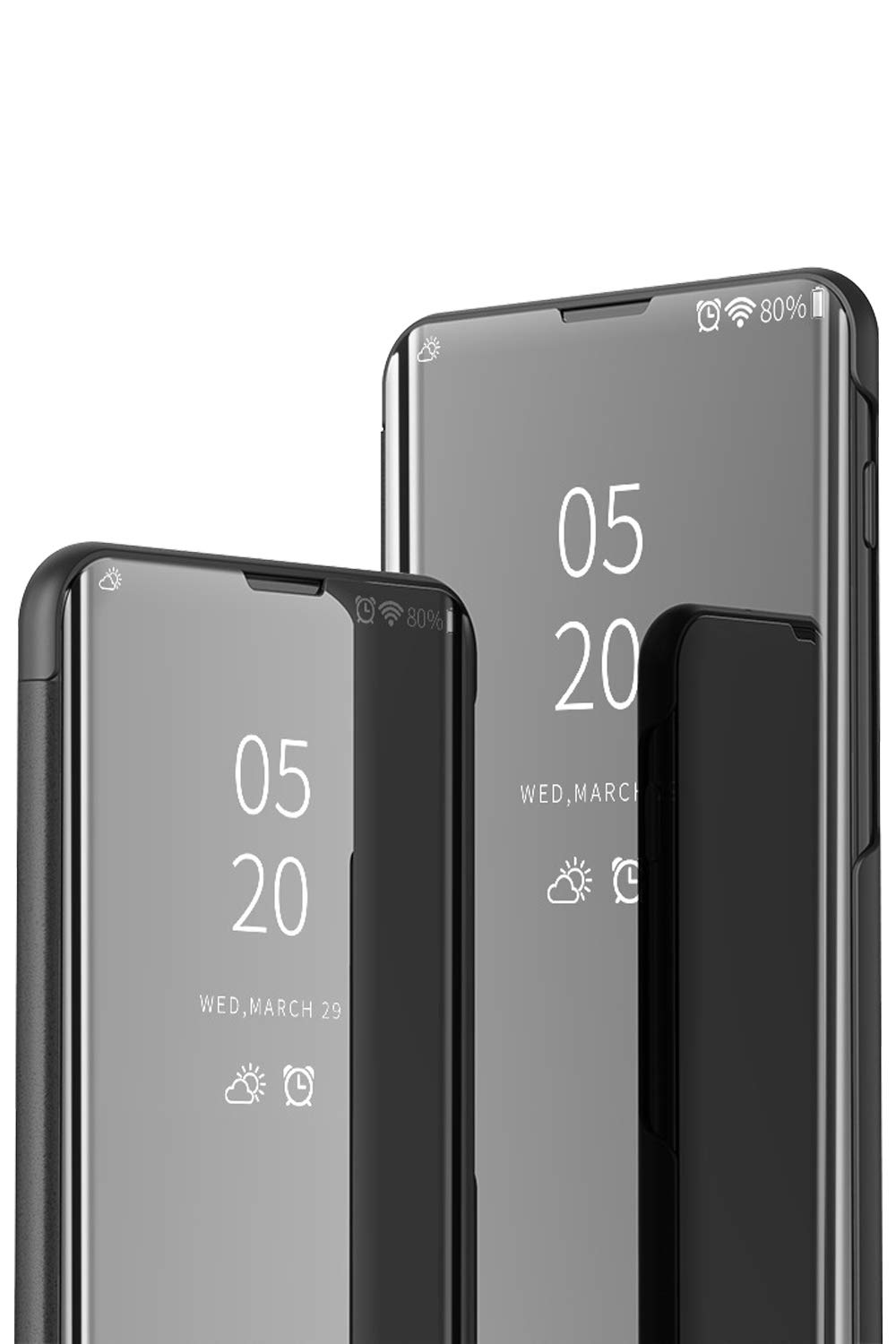 Heromck Galaxy A10E Case Mirror S-View Compatible with Samsung A10 E Cases Smart PU Flip Folio Holder Kickstand Phone Cover for SamsungA10E (Black)