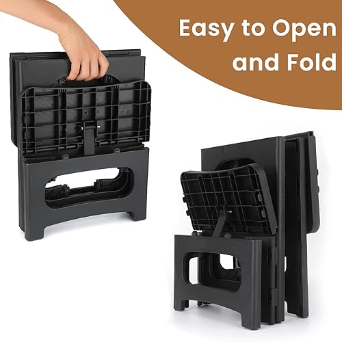 Miniatura 5 de Taburete plegable de 2 escalones, taburetes plegables antideslizantes para adultos, capacidad de 300 libras, reposapiés portátil para cocina, hogar,
