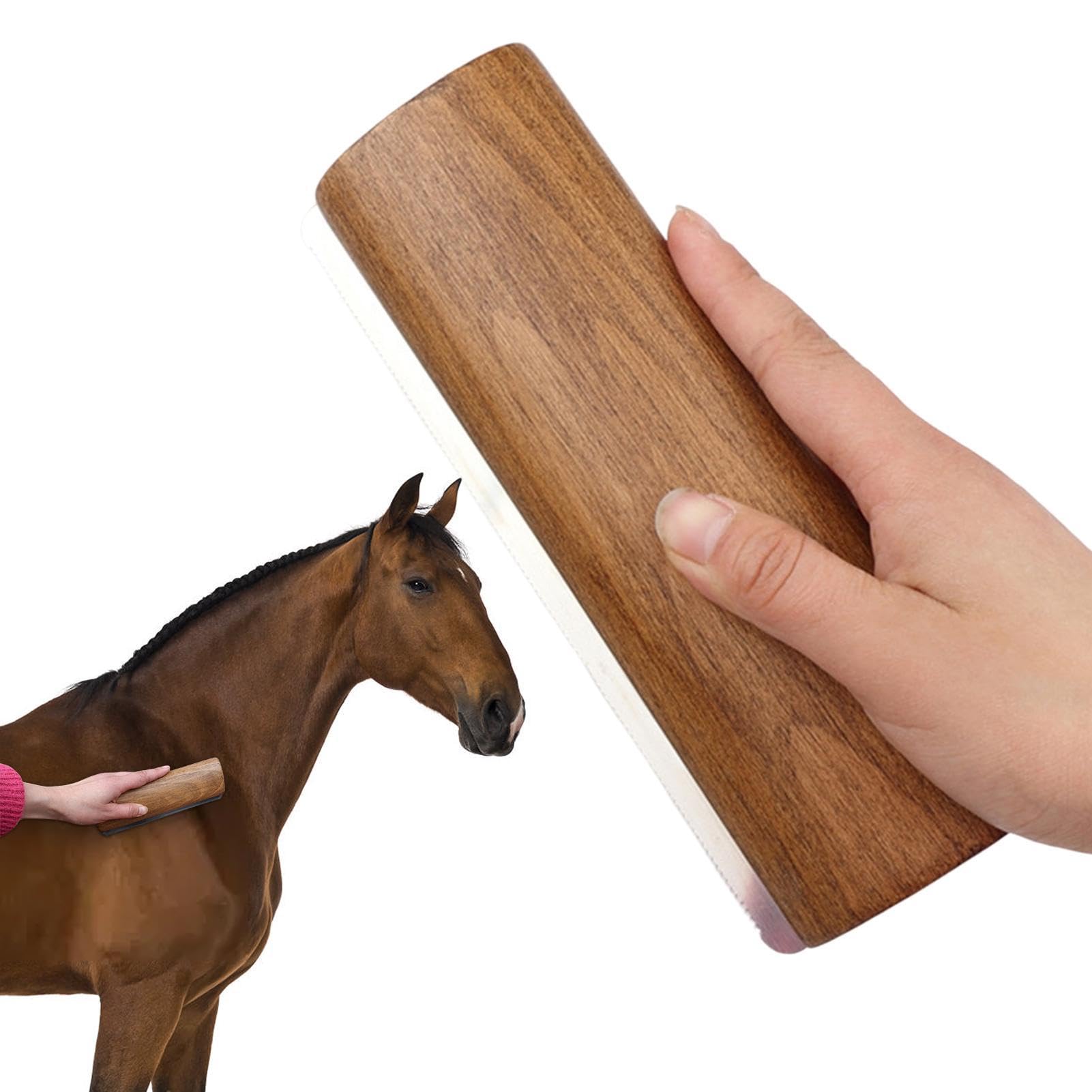 Cepillo para pelar caballos, mango de madera, tira de dientes de acero inoxidable para caballos, cepillo de lavado de aseo de caballos, herramienta de aseo para desenredar, removedor de pelo de