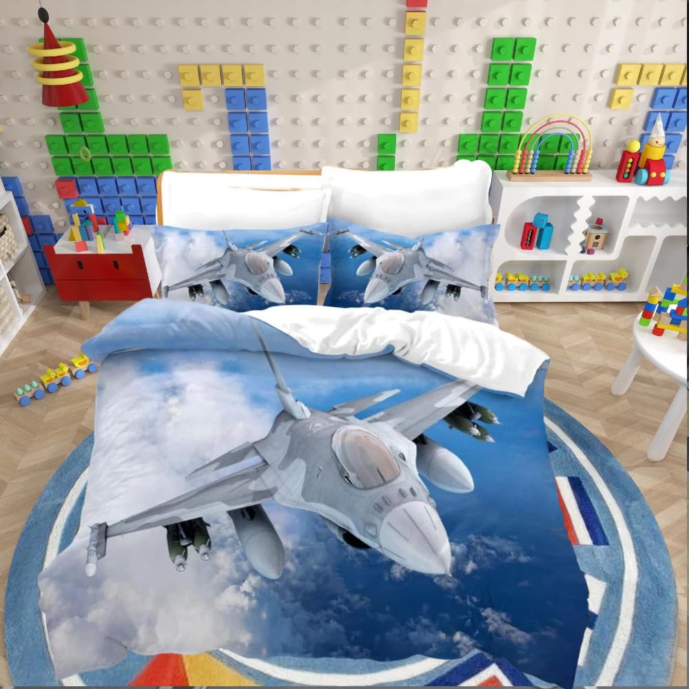 Loussiesd ‎Multicoloured 021 Aviation Theme Bedding Set Double For Kids Children Teens Airplane Duvet Cover Set Aircraft Runway Sky Comforter Cover With 2 Pillowcases Ultra Soft Microfiber 3 Pcs Zipper Gorgeous