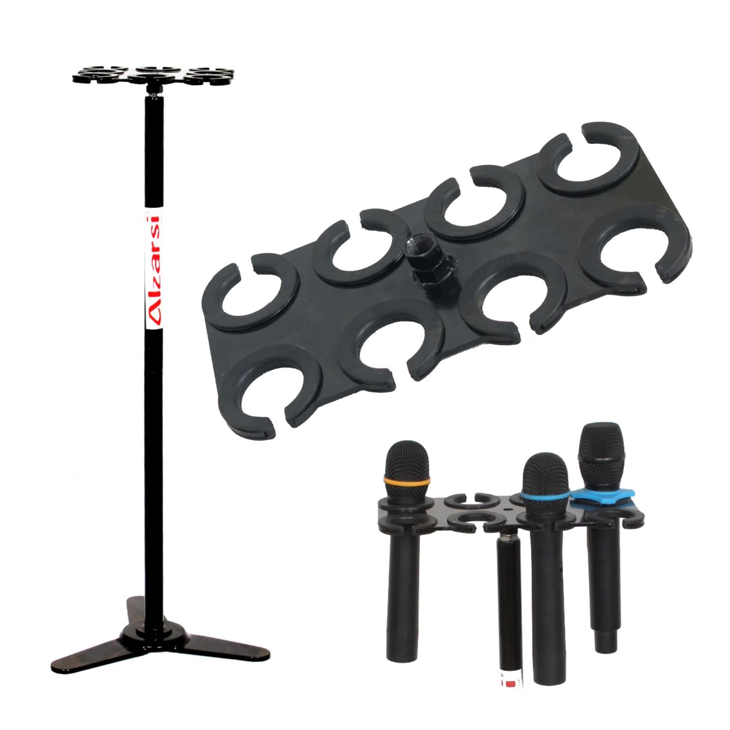 Alzarsi Multi Mic Holder With stand for Wired and Wireless Mics, Multiple Microphone Organizer and Display for Mic Stand, Hold Up to 8 Microphones, Rectangular Steel, Black-image-37