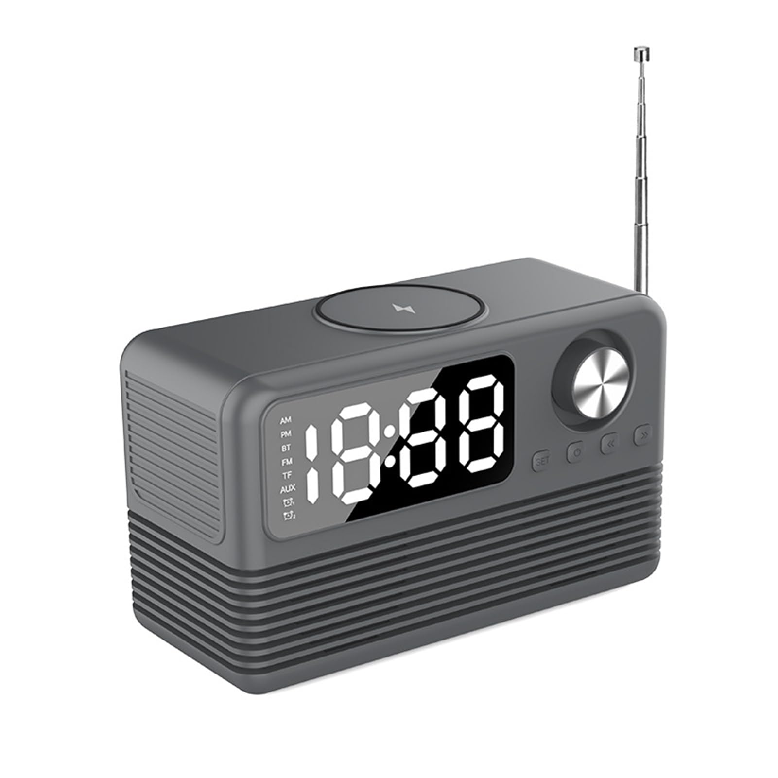 AUYXSSZ Wireless Bluetooth Alarm Clock Radio With 15w Fast Charge Speakers Portable Bluetooth ABS Portable Sound Hifi, Dark grey