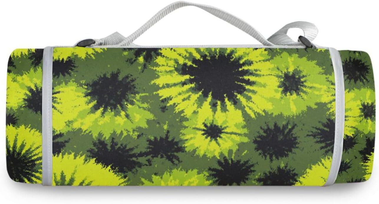 Round Picnic Blankets - Fits 2 Adults, Summer Accessories Soft Outdoor Playmat for Beach Mat or Family Outdoor Camping Party 58 in (Olive Tie-dye)
