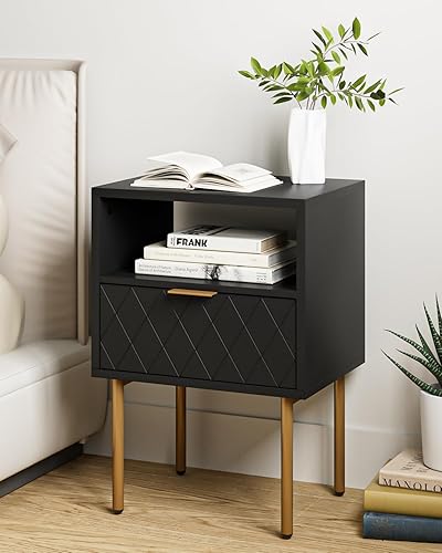 Miniatura 11 de Mesita de noche con estación de carga, mesa auxiliar pequeña, mesita de noche moderna con cajones, mesita de noche para dormitorio, mesa auxiliar de