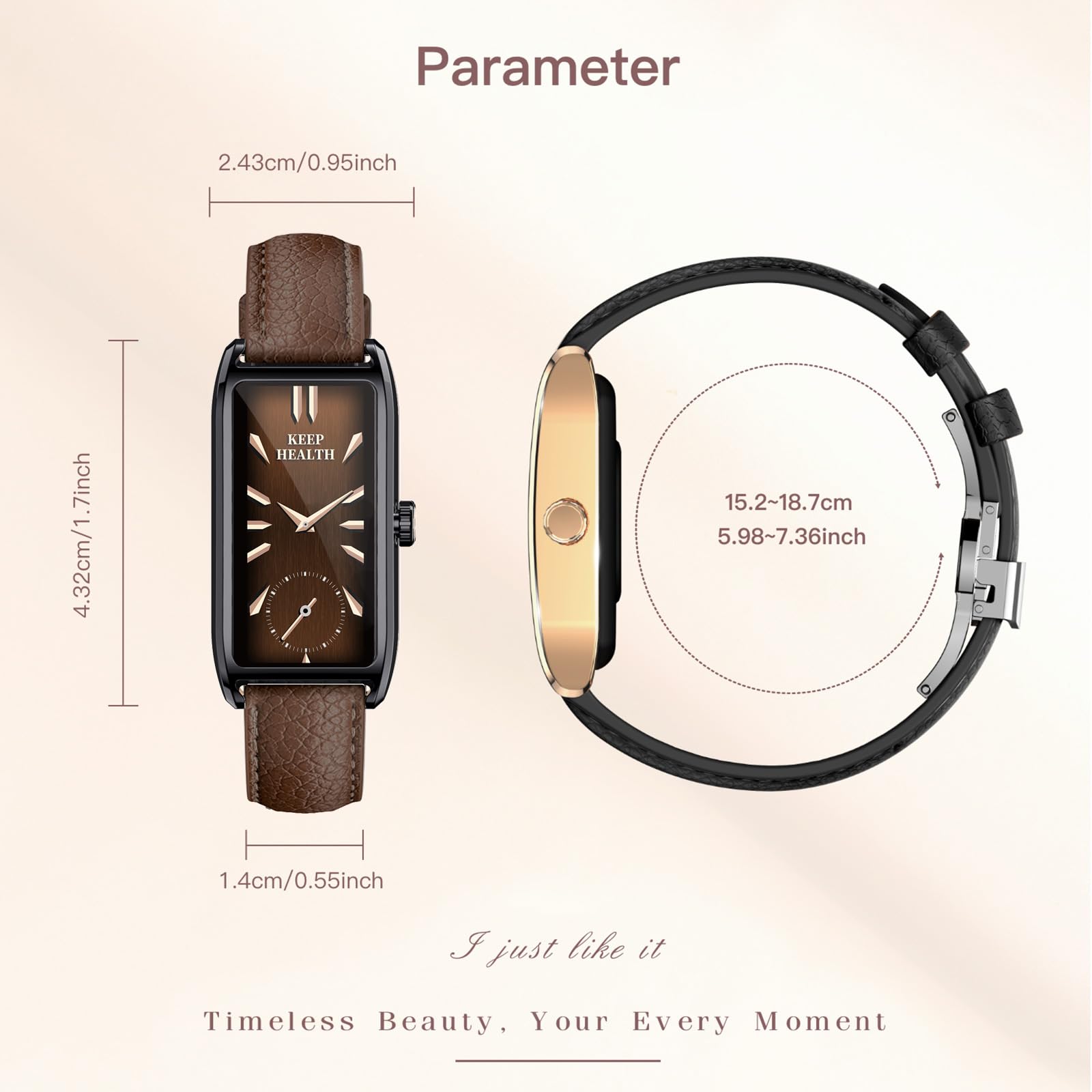 Smartwatch Damen Elegant Dünn Fitnesstracker Eckig Damenuhr 1.13" AMOLED Fitnessuhr Frauen Herzfrequenzmesser Schrittzähler Schlafanalyse Menstruationszyklus Pulsuhr Gold IP68 Wasserdicht Sportuhr
