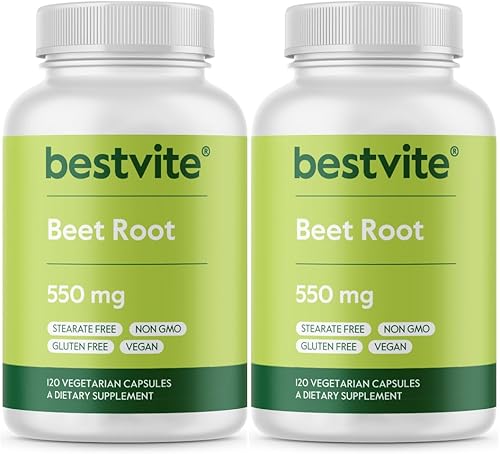 BESTVITE Raíz de remolacha 550 mg por cápsula (240 cápsulas vegetarianas) (120 x 2) - Sin estearatos - Sin maltodextrina - Sin rellenos - Vegano -