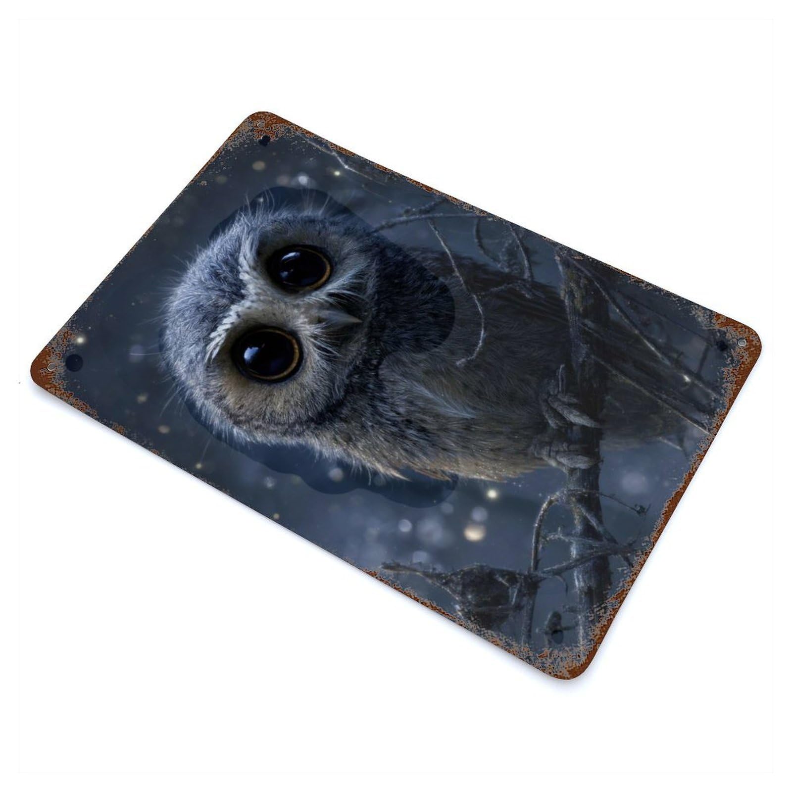 Garage Style Cute Owl Perched on Branch Vintage Rust Metal Sign 11.8"x7.9", Retro Wall Decor for Bar And Workshop