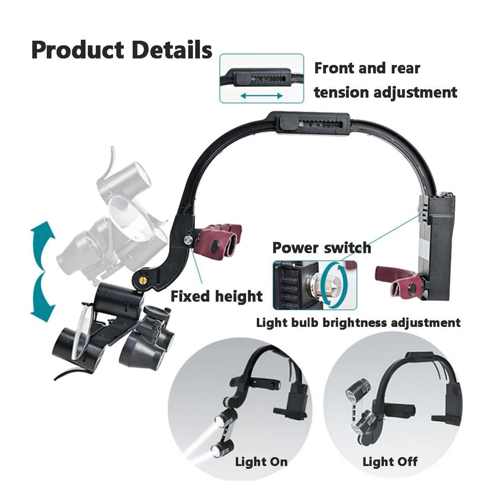 Cuffie con lente d'ingrandimento per uso odontoiatrico e luce LED - Ingrandimento 2,5x o 3,5x - Batteria ricaricabile - Design ergonomico per dentisti e chirurghi - Archetto regolabile