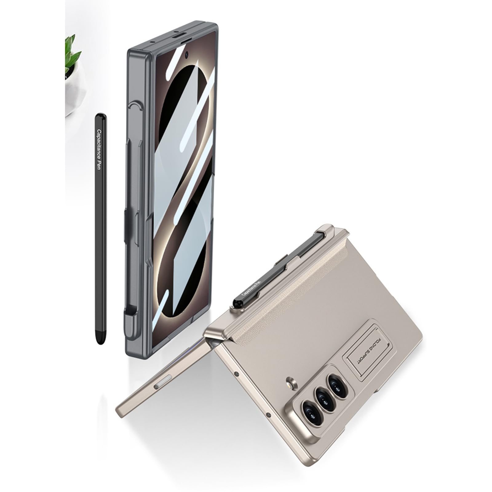 Custodia con cavalletto for Samsung Galaxy Z Fold 8 Ultra | Con slot for penna S, protezione cerniera, guscio antiurto dello schermo(Gray)