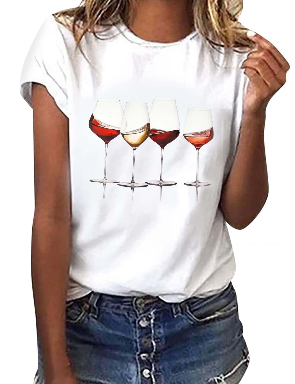 heekpek T Shirt Donna Manica Corta Bianca Cotone Maglietta Manica Corta Donna Casual Girocollo Stampa Estiva Base Tee Bluse