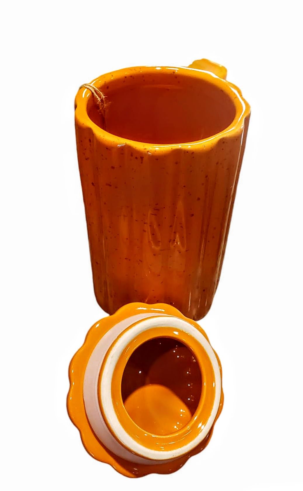 Ceramic Harvest Thanksgiving Pumpkin Cookie Candy Canister Jar Orange Brown 9.5 High by 4 Wide