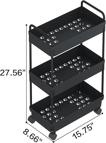 Miniatura 40 de Buzowruil Carrito de almacenamiento rodante de 3 niveles, organizador de estantería móvil, carrito utilitario con ruedas para cocina, baño,
