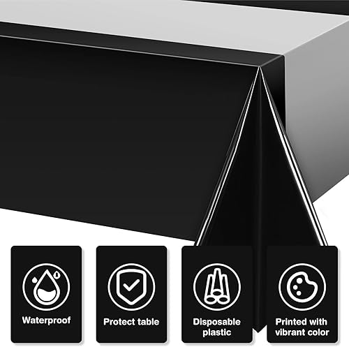 Miniatura 3 de Mantel de plástico negro de 3 piezas mantel rectangular desechable para graduación cumpleaños boda aniversario picnic eventos festivos fiesta
