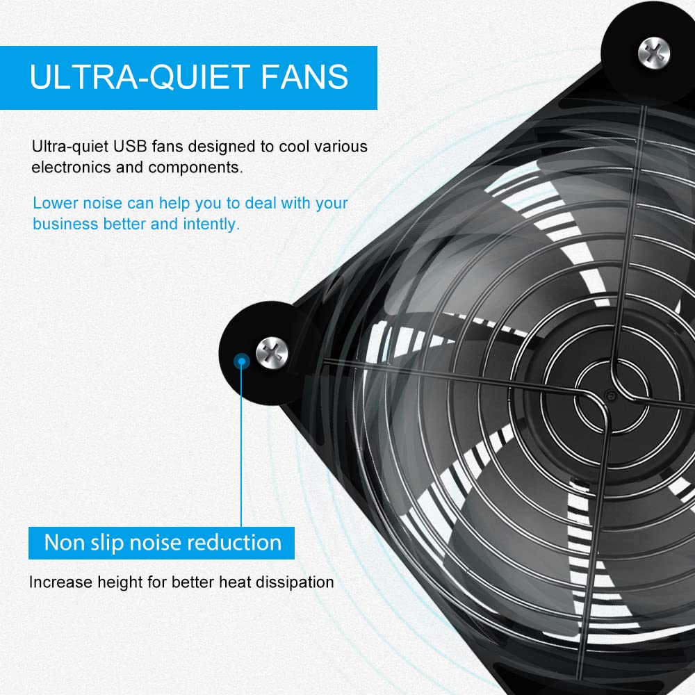 Lot de 2 mini ventilateurs USB de 140 mm, contrôle multi-vitesse, réduction de la chaleur pour routeur, console de jeu, box TV, destinataire, modem, DVR, PlayStation, cabine AV