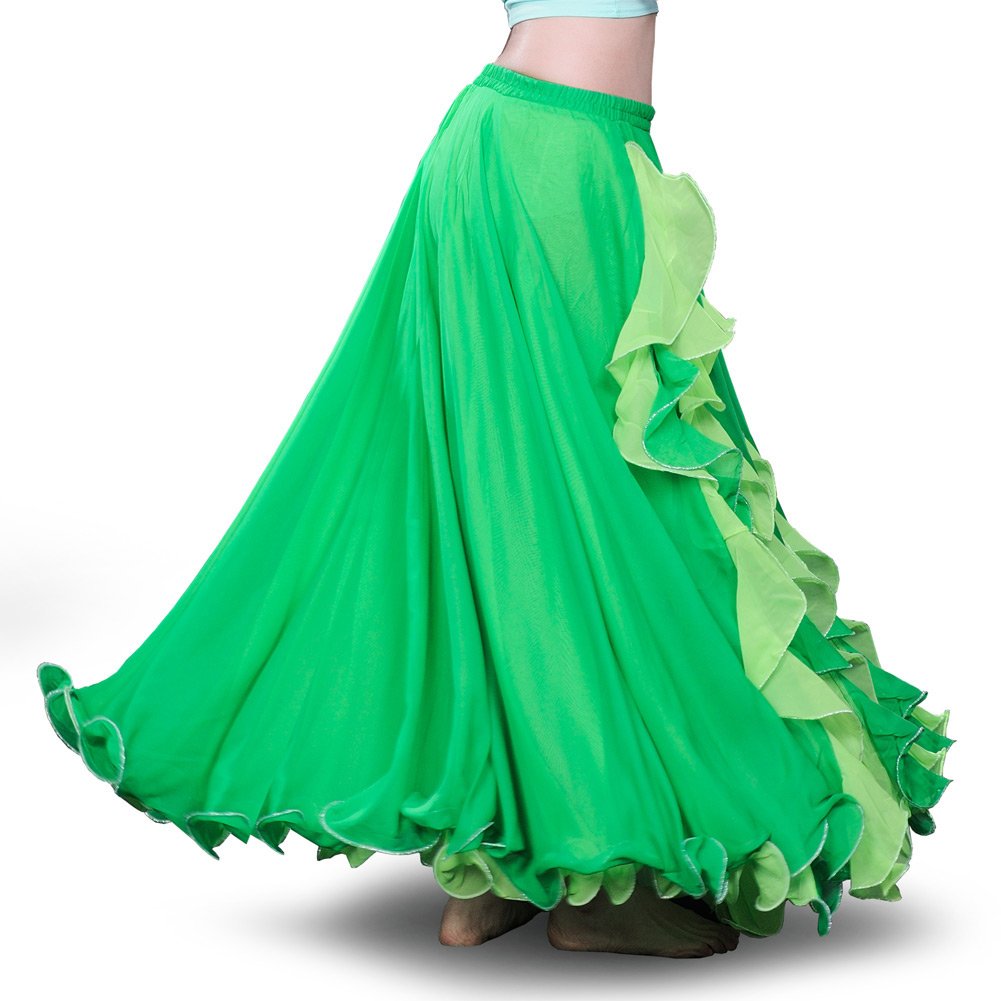 ROYAL SMEELA Gonna Danza del Ventre Femminile Maxi gonne in Chiffon Doppio Strato Ruffles Gonna Lunga Grande Swing Gonna Danza Flamenco Costume Vestito Gonna Tulle Donna