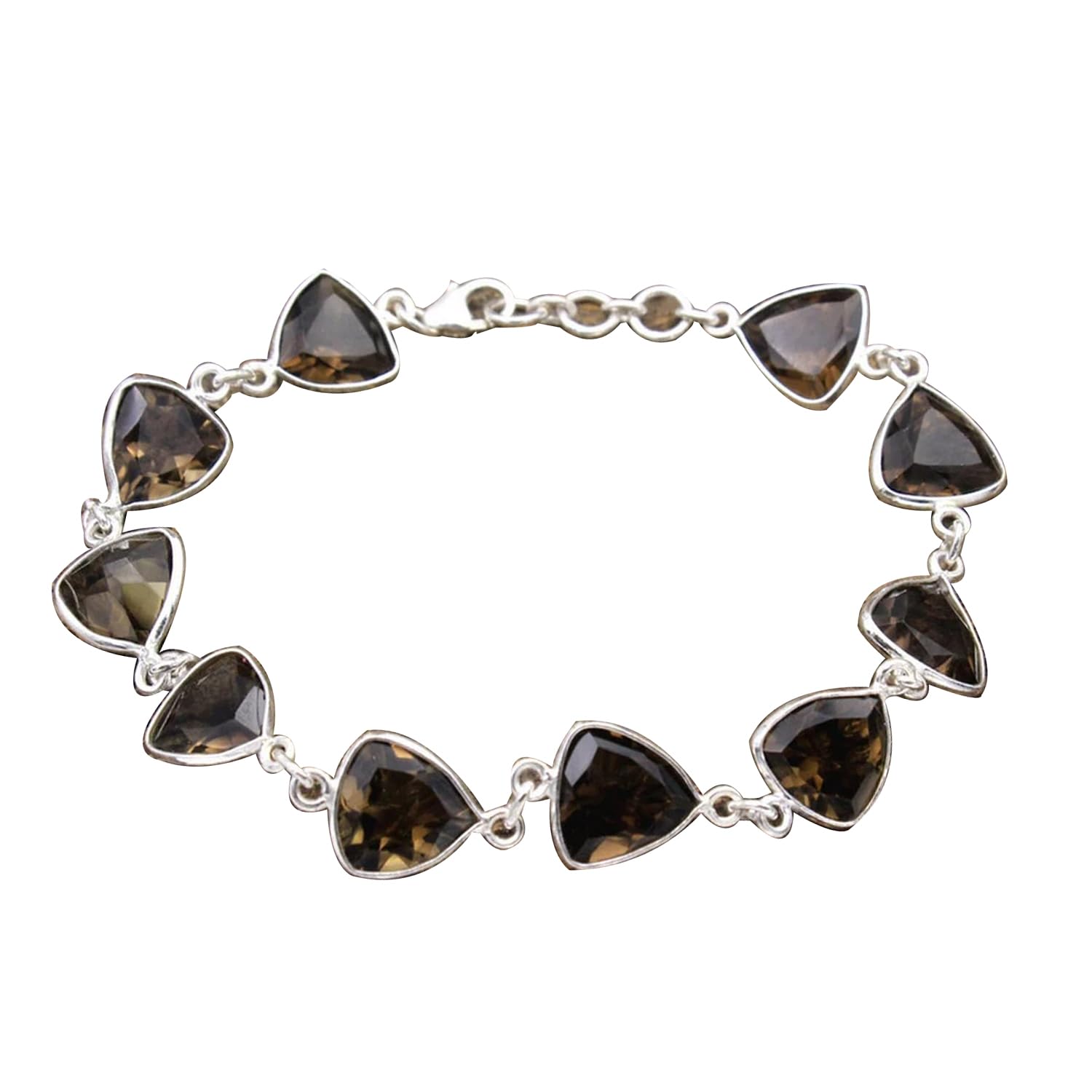 Pulsera de plata de ley 925 para mujeres y niñas, pulsera de cuarzo ahumado, pulsera artesanal única de piedras preciosas para ella o él