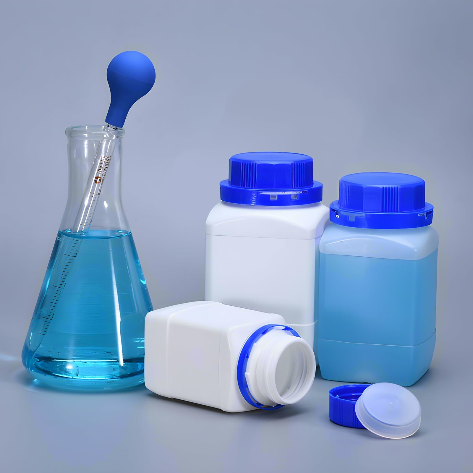 6 x 250 ml butelka z szeroką szyjką, butelka chemiczna z nakrętką, butelka laboratoryjna HDPE, do laboratorium, kuchni lub hobby (biała)