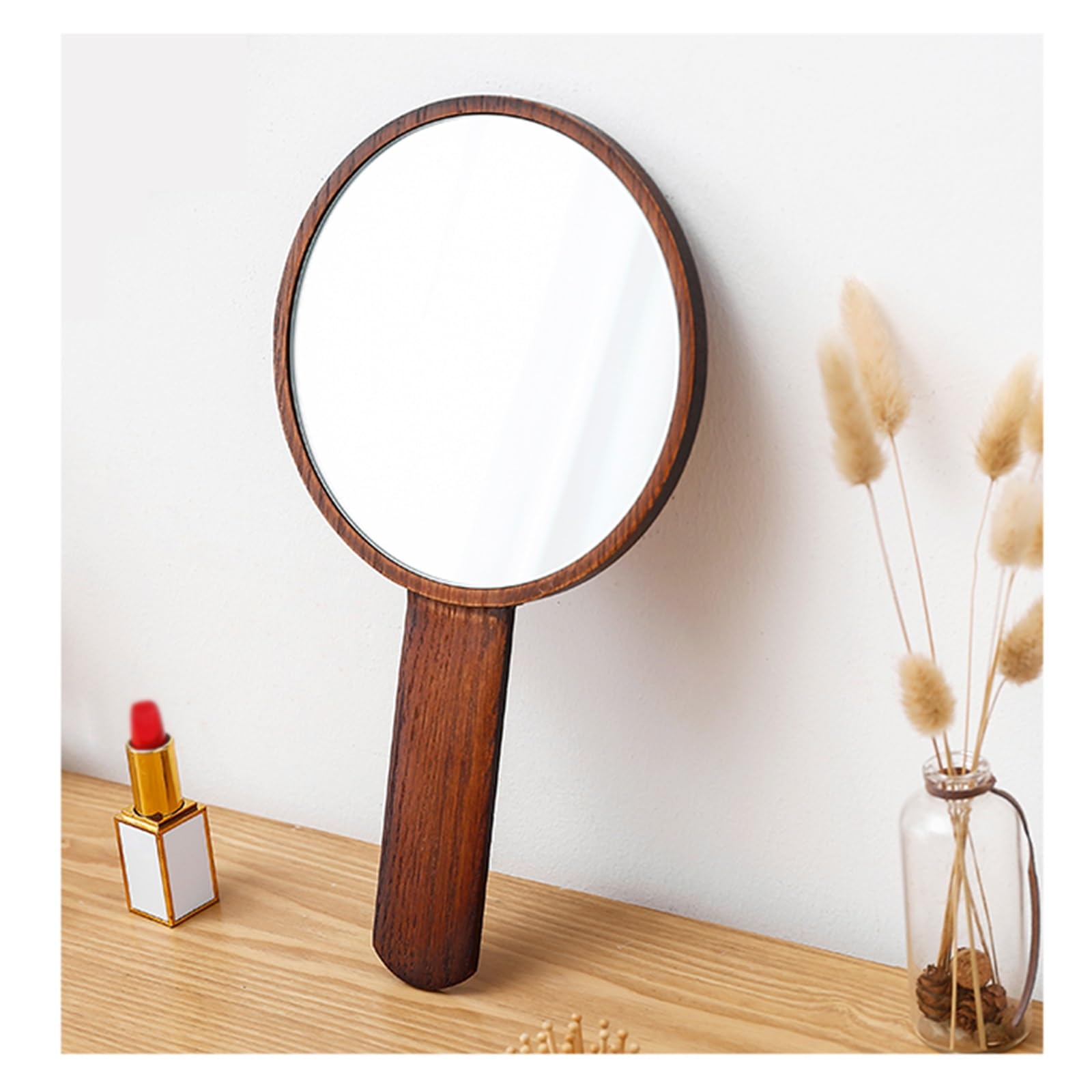 SDCFFC Natural Wooden Vanity Makeup Mirror, Portable Hand Vanity Mirror, for Travel