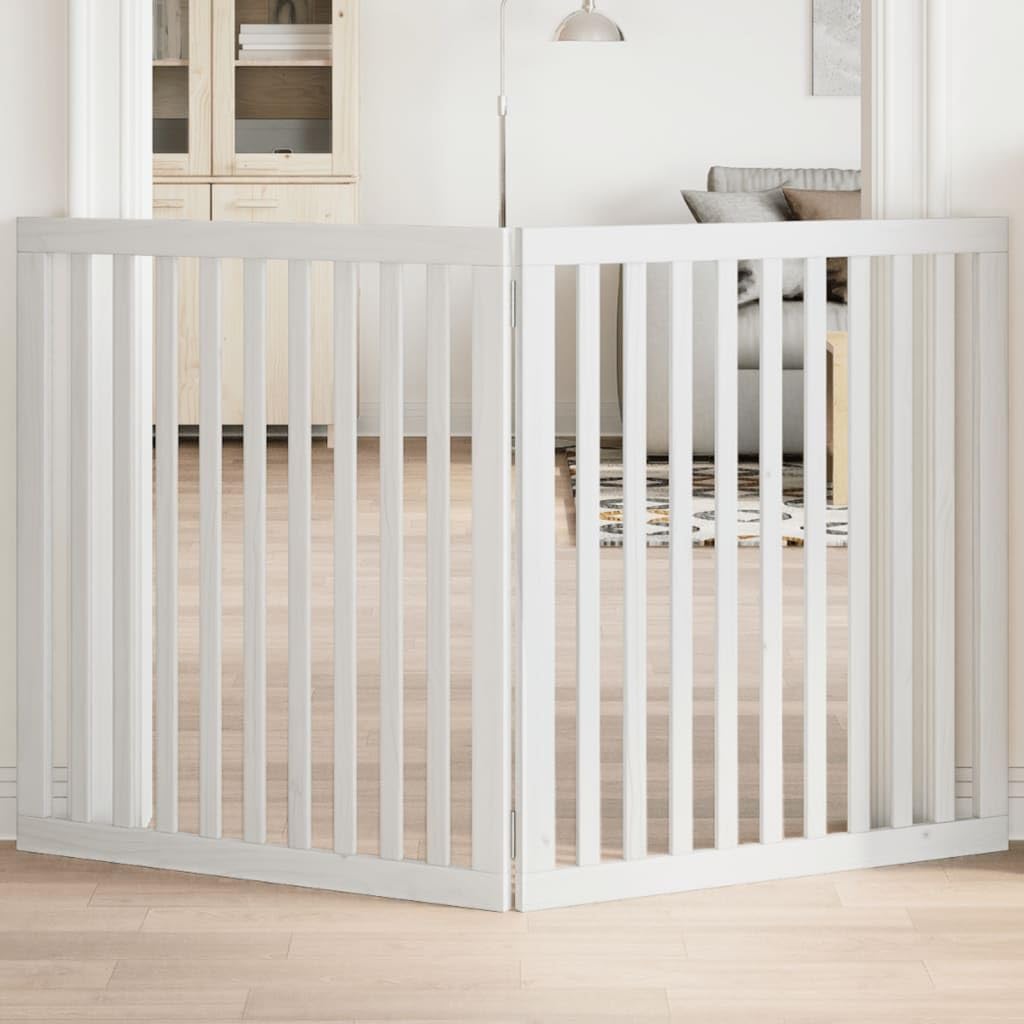 Homgoday 2-TLG. Puerta plegable para perros, barrera para perros, puerta para mascotas, barrera protectora para perros pequeños y gatos, color blanco, 160 cm, madera de álamo