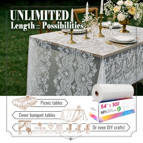 Image of Disposable Tablecloth Roll, 54 x 300Ft Lace Plastic Table Cloth