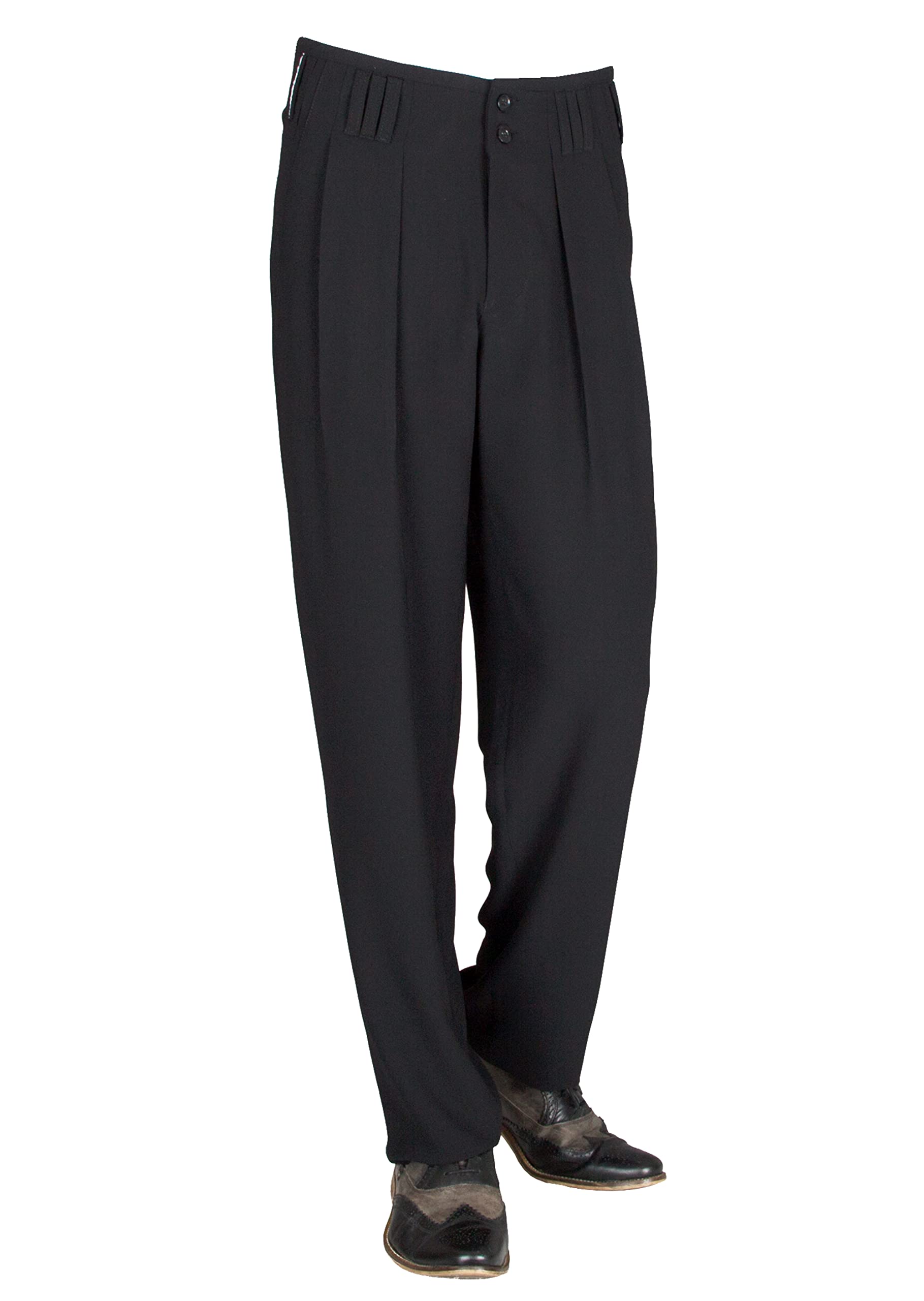 Pantaloni pieghevoli neri in vita stile anni '50 da uomo, perfetti per boogie, danza rockabilly, abbigliamento vintage, ideali per danza da sala, rock'n'roll.
