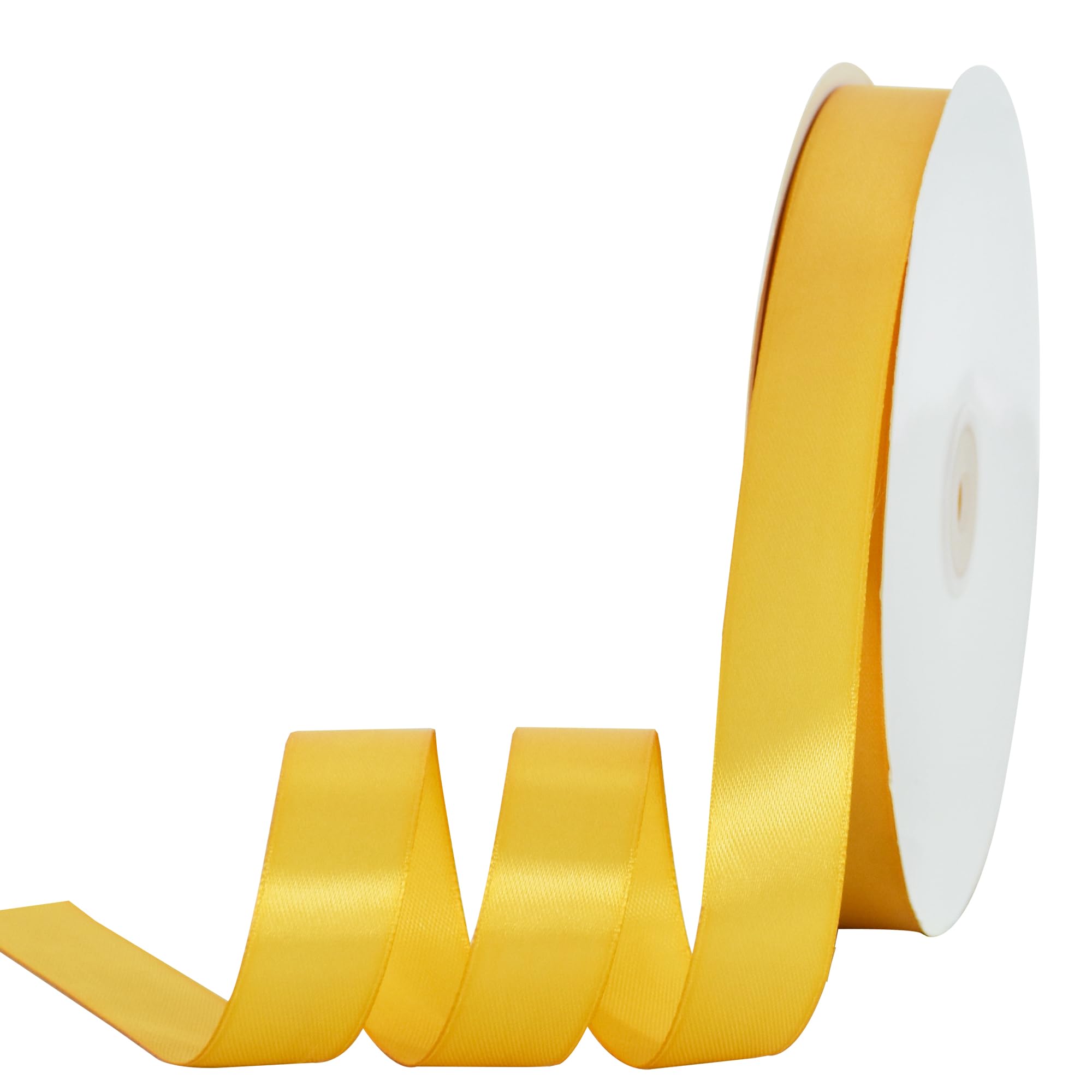 TONIFUL 7/8 Inch x 100yds Yellow Satin Ribbon Thin Solid Frabic Ribbons for Gift Wrapping DIY Crafts Bows, Invitations