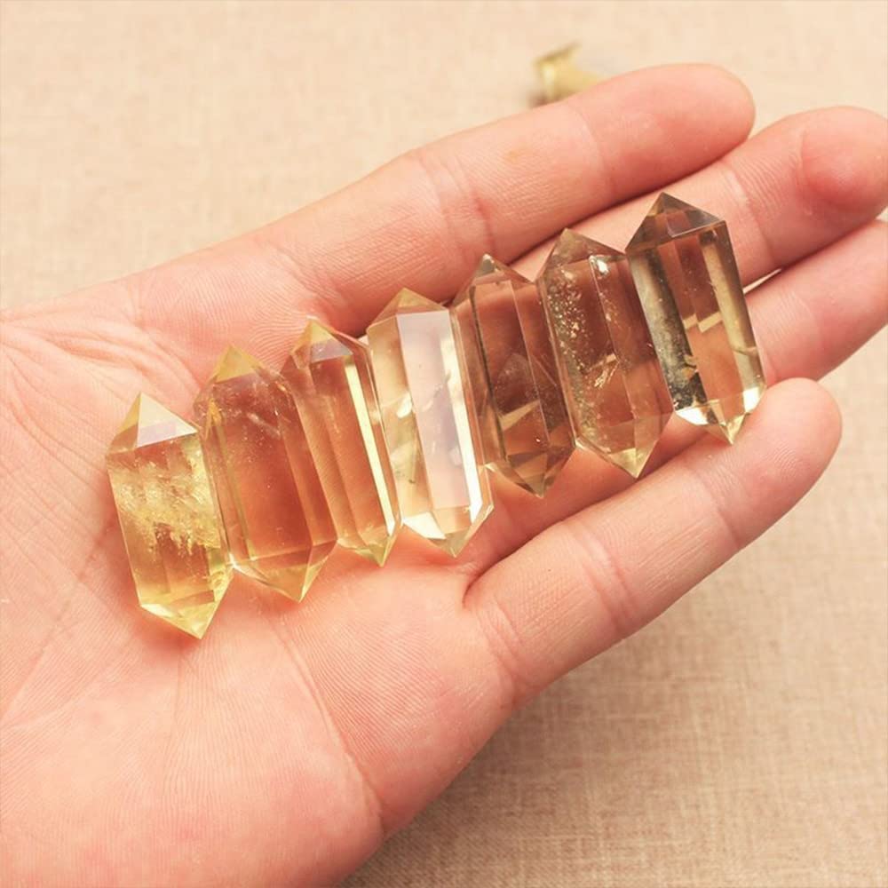 HXSCOO 1Pc 40-50mm Natural Rare Citrine Double Terminated Wands Yellow Crystal Points Hexagonal Reiki Healing Crystals Column Specimen