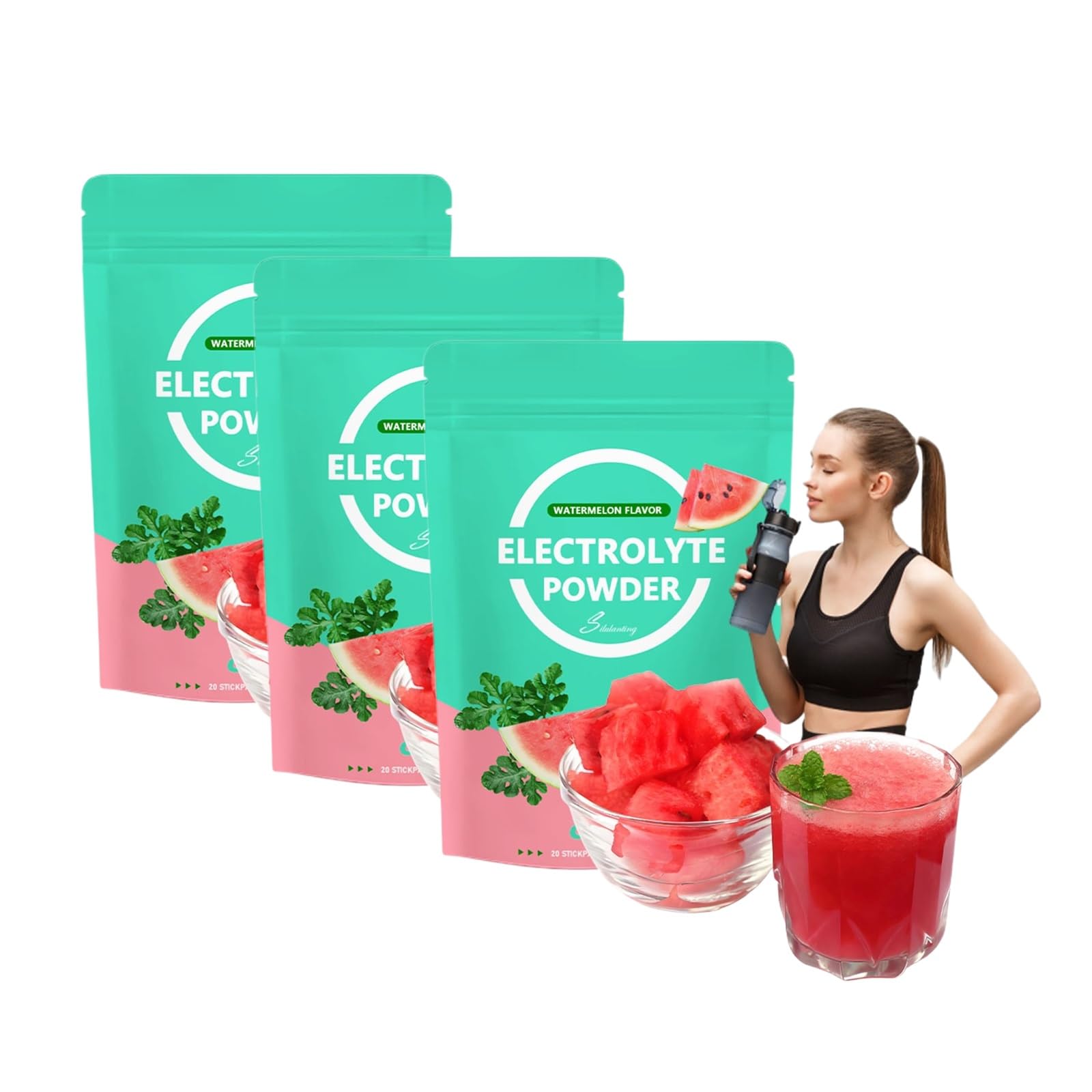 Polvo De Electrolitos De Sandía, Mezcla De Hidratación Energizante, Bebida Deportiva De Disolución Instantánea(3PC)