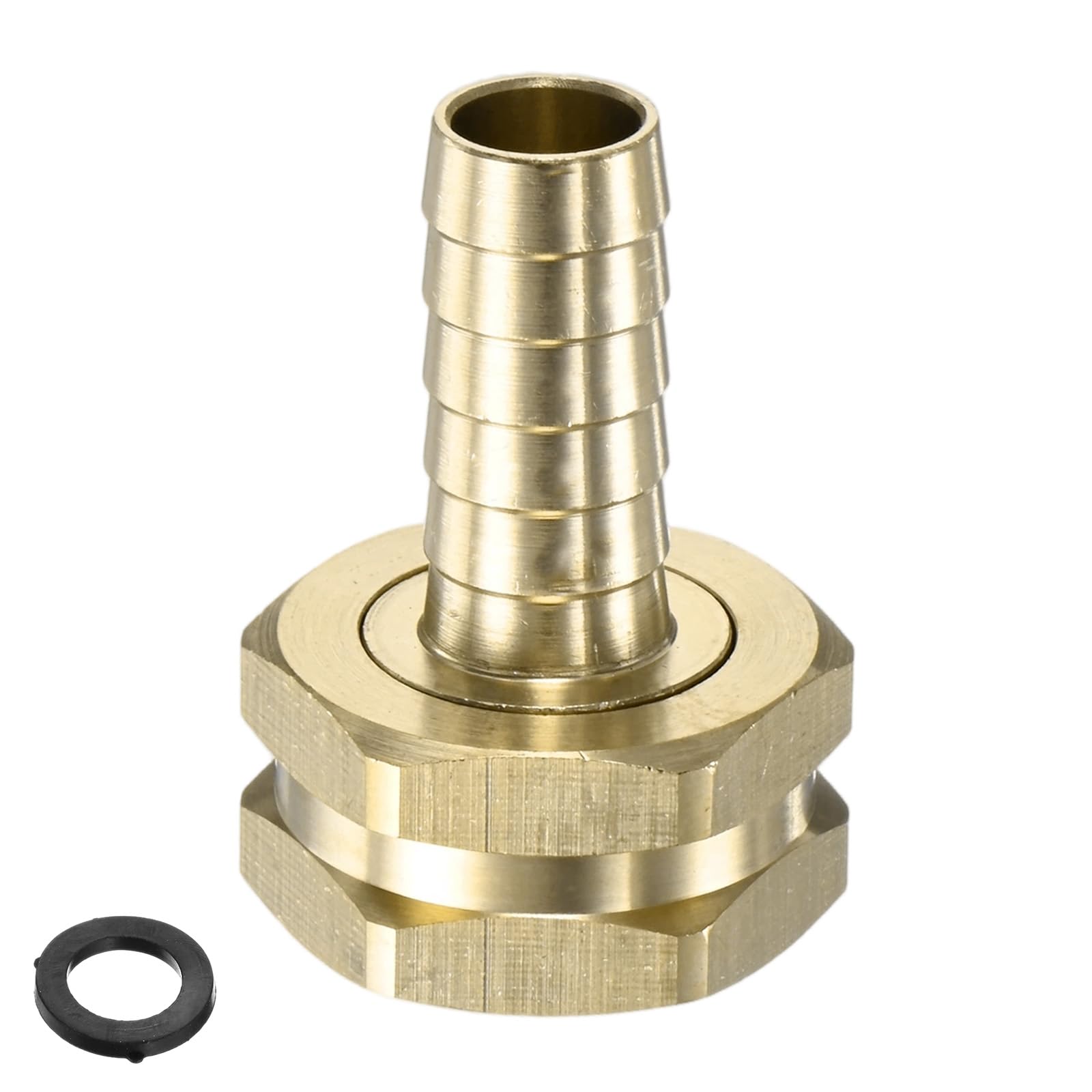 M METERXITY Brass Garden Hose Adapter Swivel Fitting, 1/2" Barb to 3/4" GHT Female Connector Swivel Hex Brass Garden Water Hose Pipe Connector with 1 Rubber Ring for Lawn/Boat/House/Irrigation