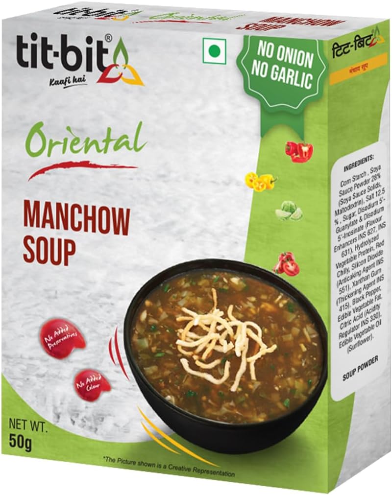 Tit-Bit Veg Manchow Soup Pack of 5 (250g), Hot and Spicey Chinese Soup, No Onion No Garlic Ready-to-eat Manchow Soup Packets for Easy Preparation