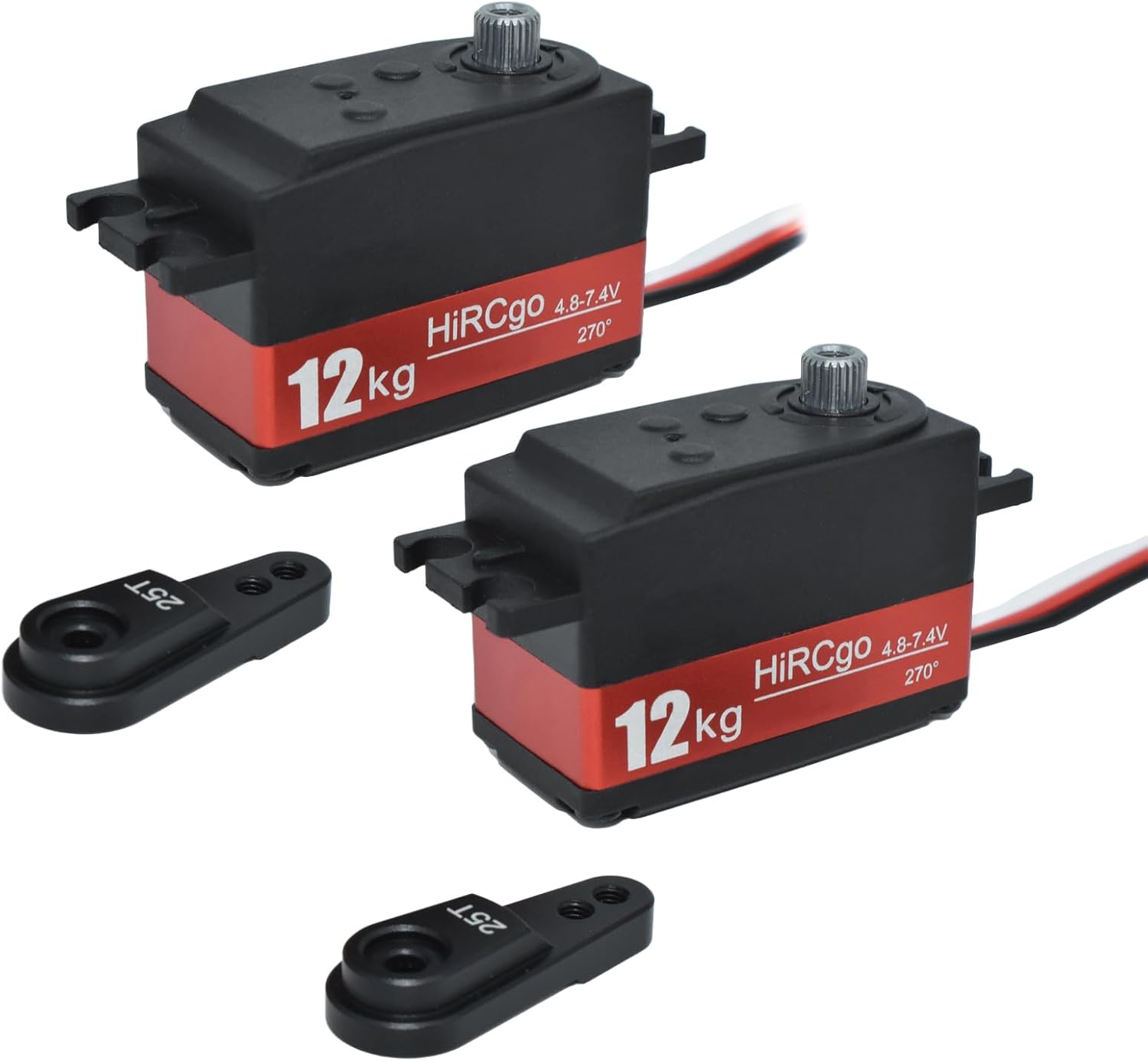 2Pcs 12KG Low Profile Digital RC Servo Full Metal Gears High Torque High Speed HV Steering Servo 7.4V +25T Aluminum Servo Arm for 1/10 1/12 RC Drift Cars Robotic Arms