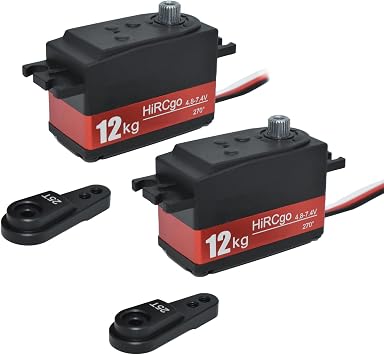 2Pcs 12KG Low Profile Digital RC Servo Full Metal Gears High Torque High Speed HV Steering Servo 7.4V +25T Aluminum Servo Arm for 1/10 1/12 RC Drift Cars Robotic Arms