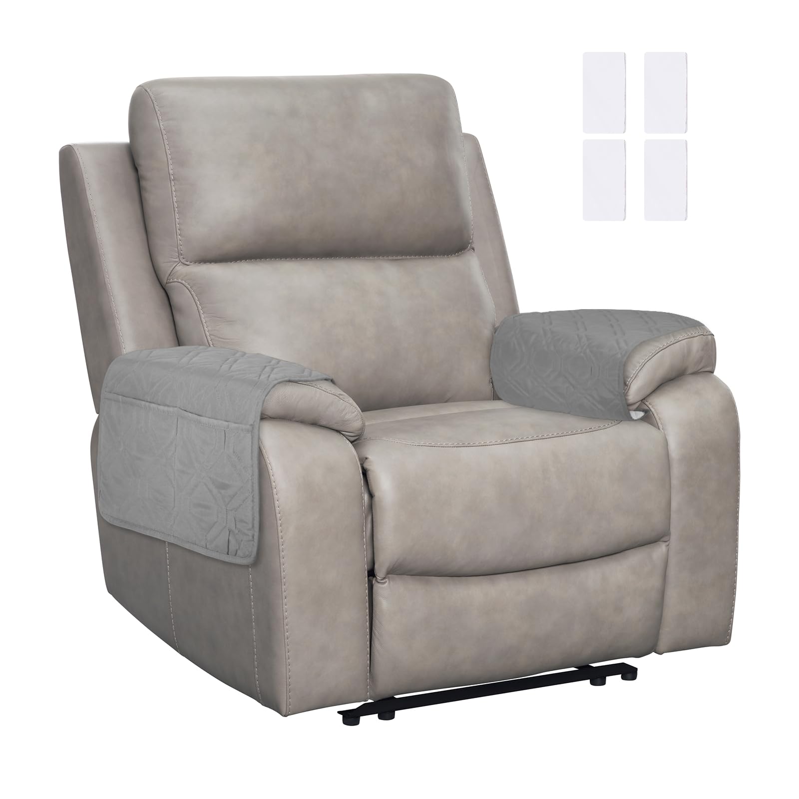 sourcing map 2Pcs Sofa Armrest Covers, Armchair Covers with Side Storage Pocket Waterproof Recliner Chair Protector Anti-Slip Couch Arm Headrest Protect for Home Living Room, Dark Gray