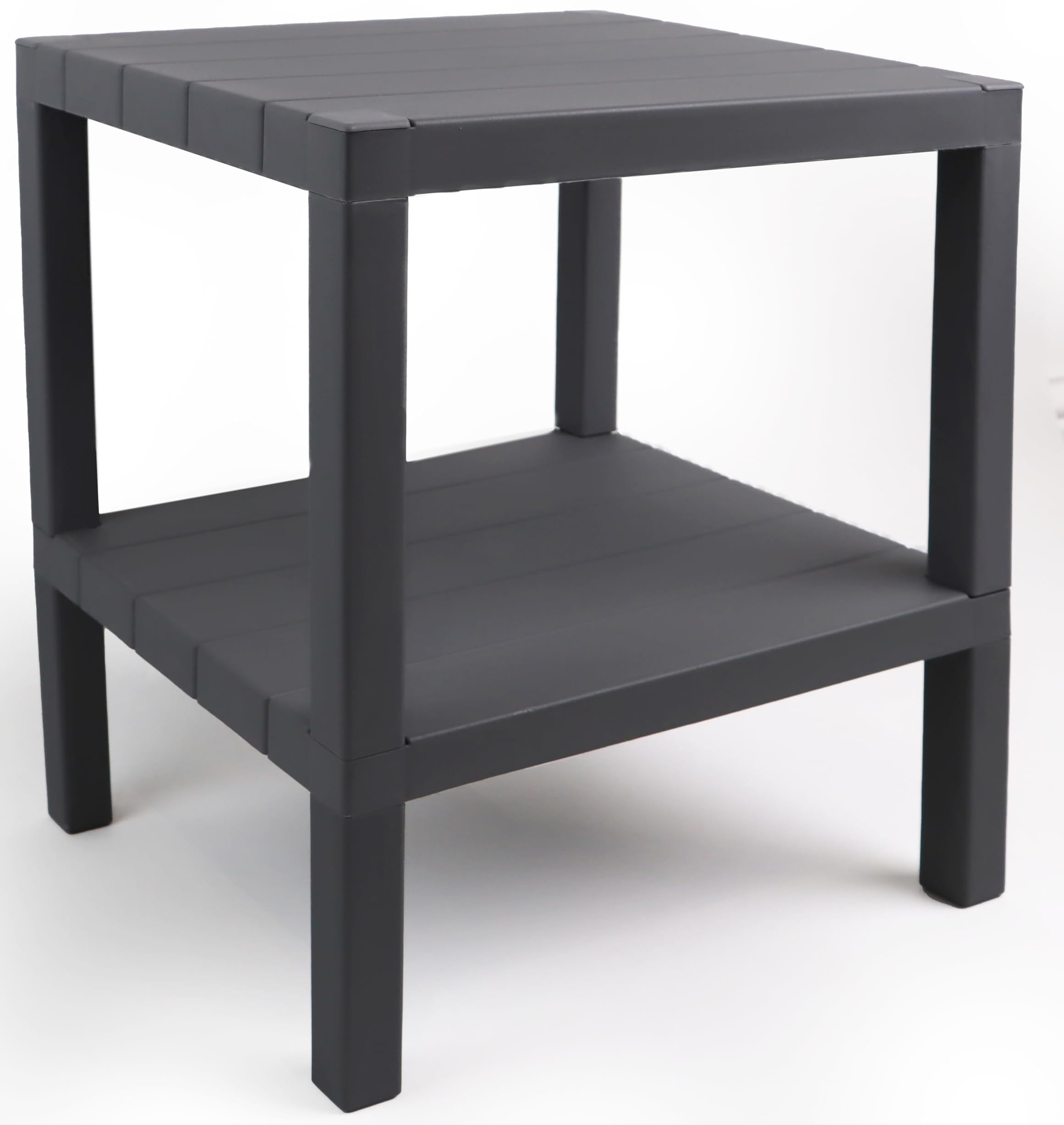 PRADICHI Side End Table – 2 Tier Narrow Nightstand & Coffee Table with Storage Shelves – Small Bedside Sofa Table for Living Room, Bedroom, Office & Hallway (Grey, 2 Tier)
