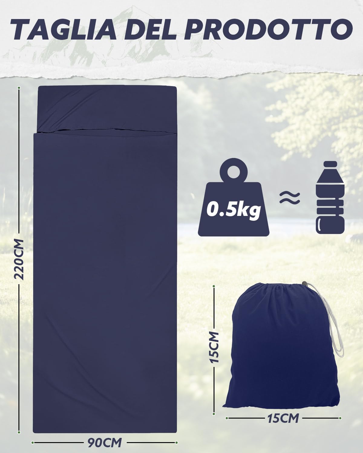 Sacco Lenzuolo Da Viaggio In Cotone - Leggero E Igienico Per Campeggio, Hotel E Trekking - Foto 3