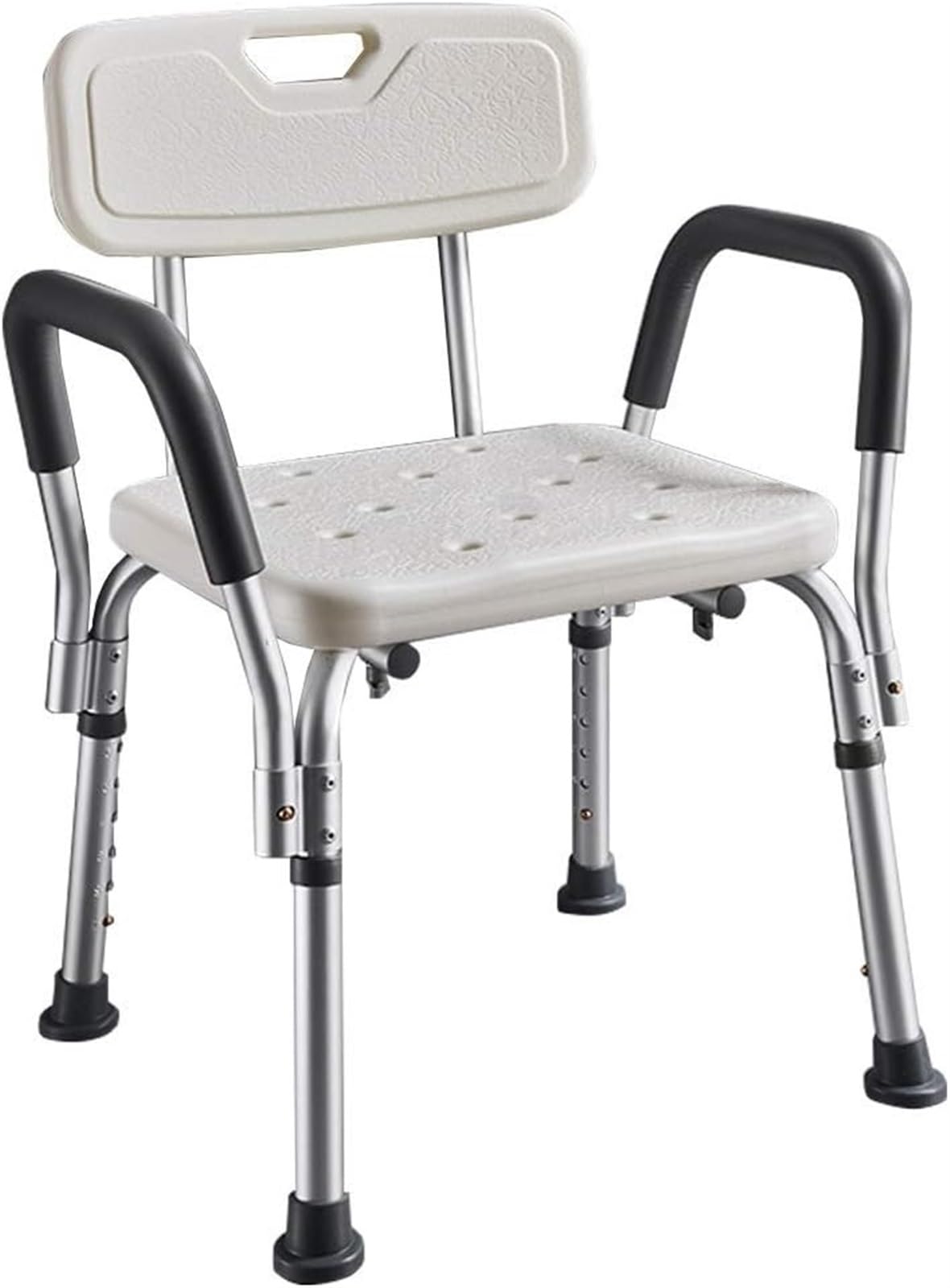 Tabouret de douche réglable avec dossier et poignées pour senior