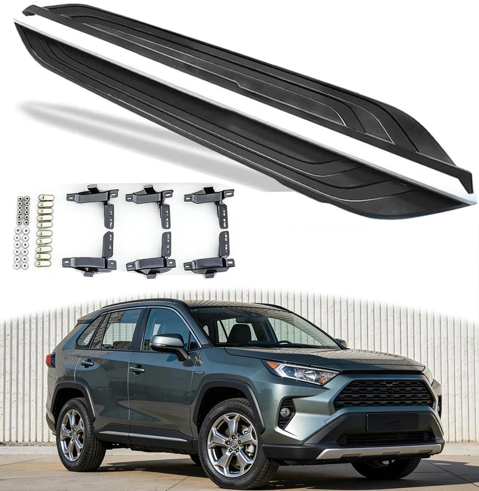 Running Boards for Toyota RAV4 RAV-4 XA60 2026, 2PCs Aluminum Fixed Side Steps Side Pedal Rail Board | No Drill Bolt-On Kit | Car Accessories Black (with Brackets)