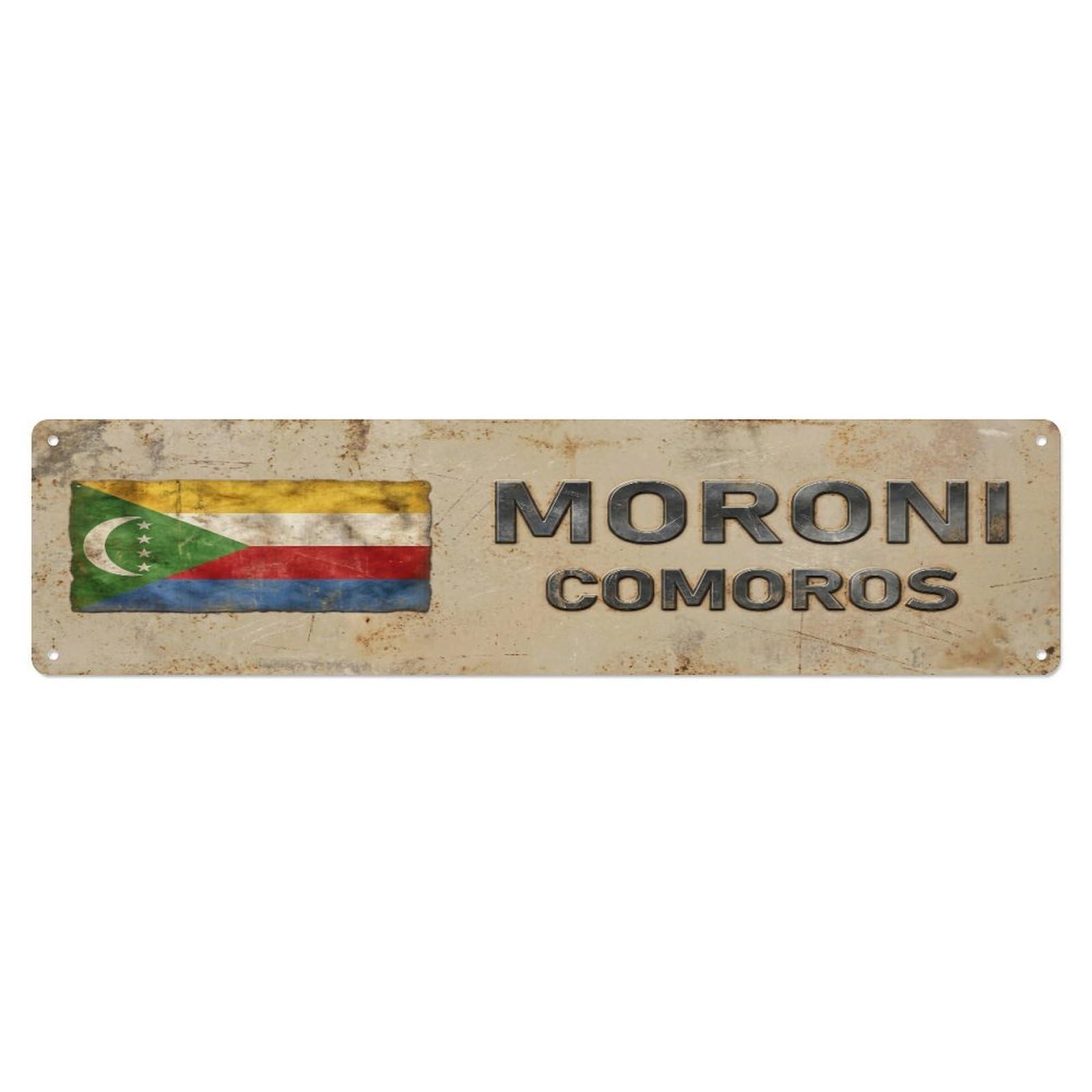 Metal Tin Sign Vintage Moroni Comoros Flag Decor Rustic Travel
