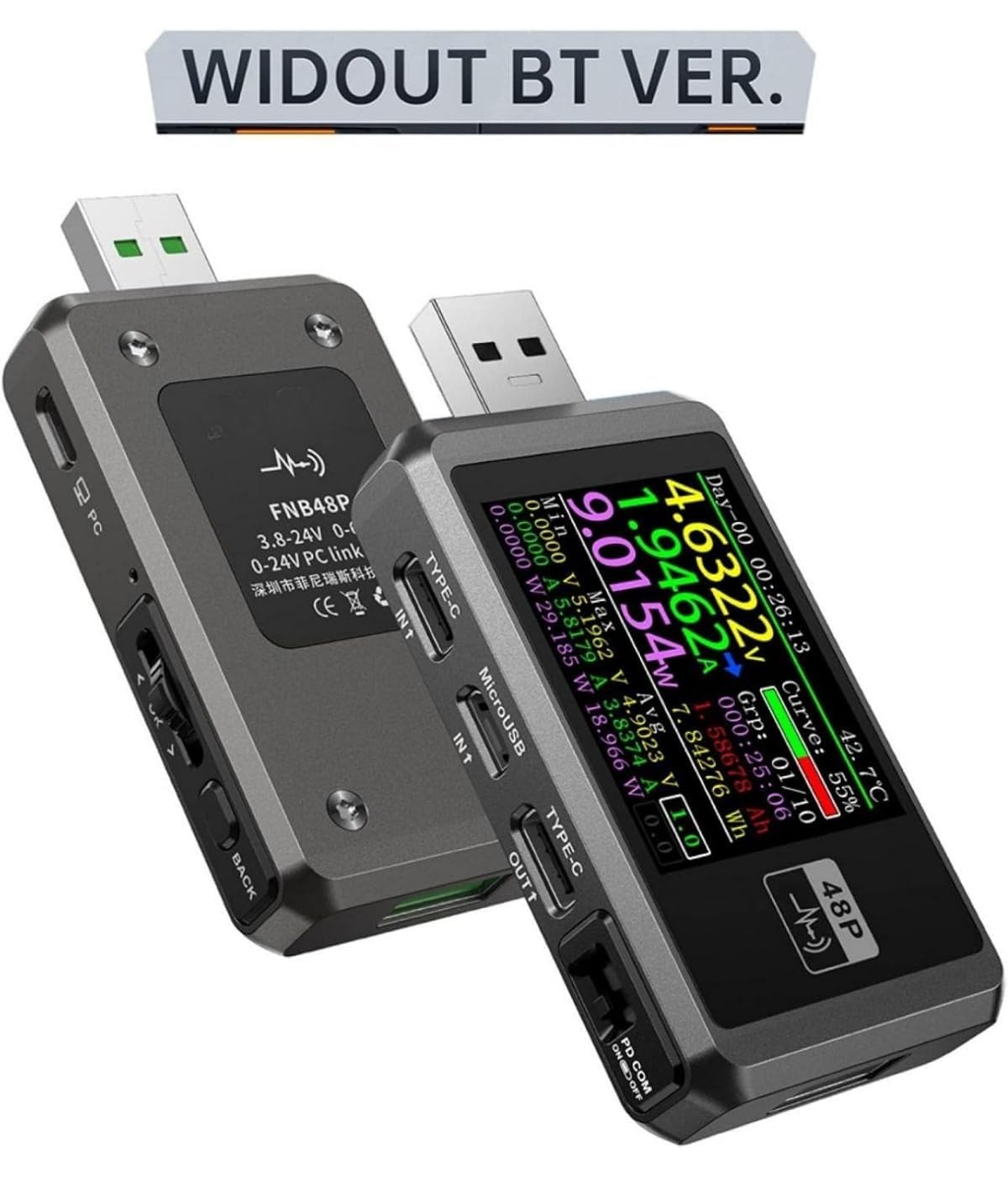 Medidor USB, comprobador de voltaje USB, con pantalla TFT LCD de 1,77 pulgadas, mide la fuente de alimentación o el consumo de energía de puertos USB y cargadores de teléfono móvil (plata sin