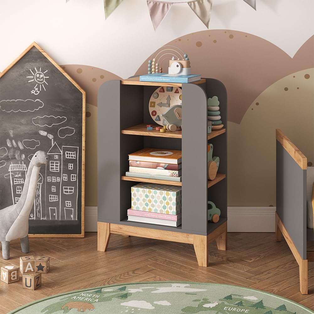 VitaliSpa Libreria bambini Malia, Artigiano/grigio, 60 x 88 cm con 9 scomparti, con ripiani regolabili in altezza e spazio aperto per riporre gli oggetti