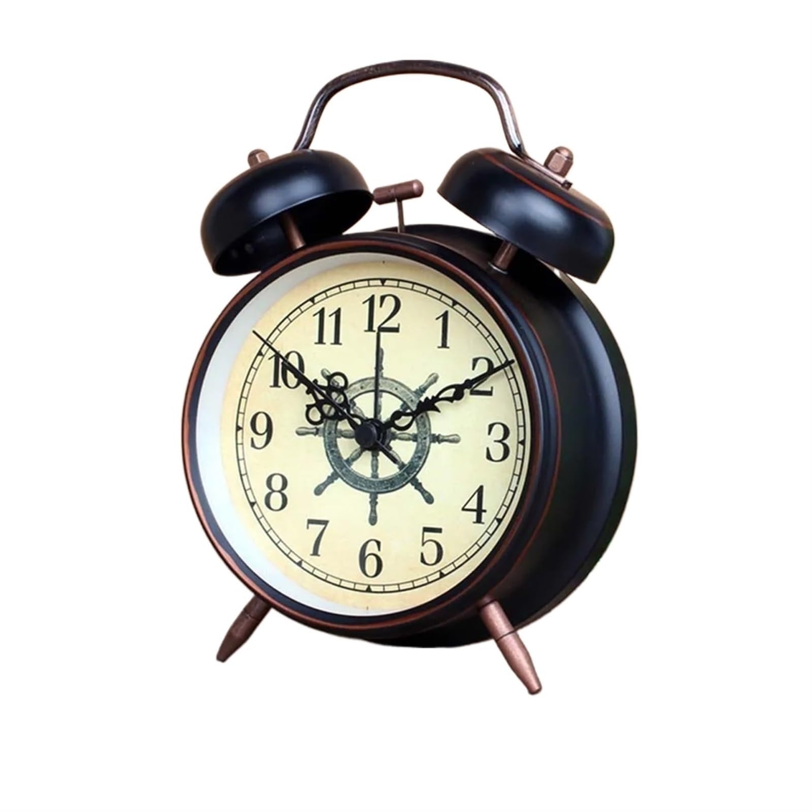 LUYSGBXR Alarm Clock Vintage Night Light Alarm Clock Retro Metal Bedside Mute Needle Table Gets Bed Ringing Bell(07-4 inch)